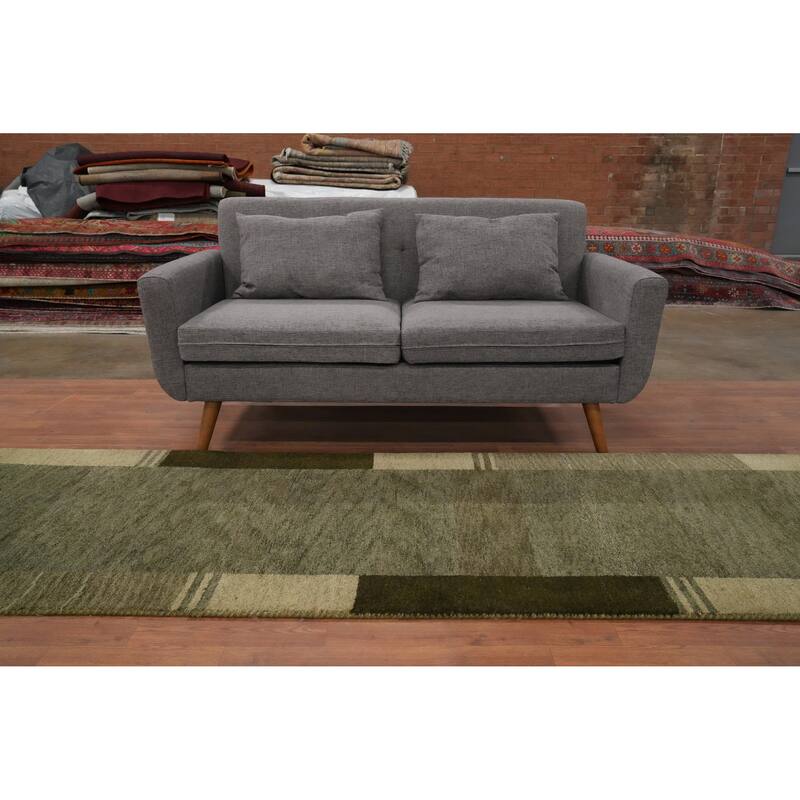Hand Knotted Oriental 100% Wool Carpet Modern Solid Green Gabbeh Runner Rug - 12' 0'' X 3' 0''