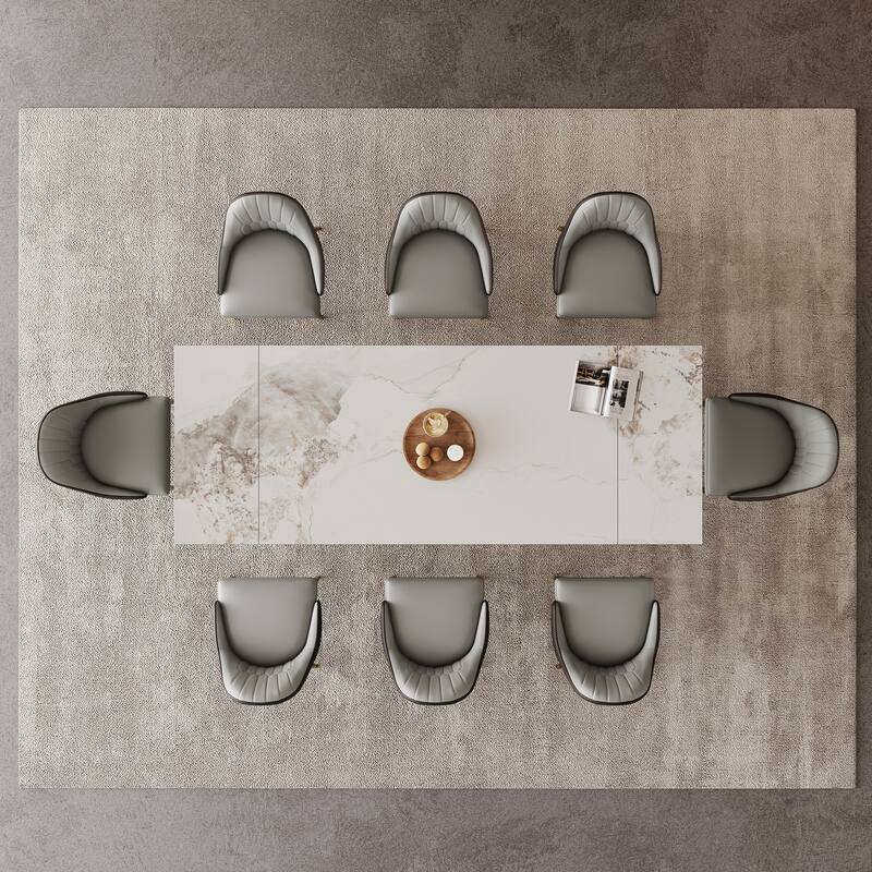 9 - Piece 94.48'' Extendable Sintered Stone Dining Table with 8 Chairs Dining Set