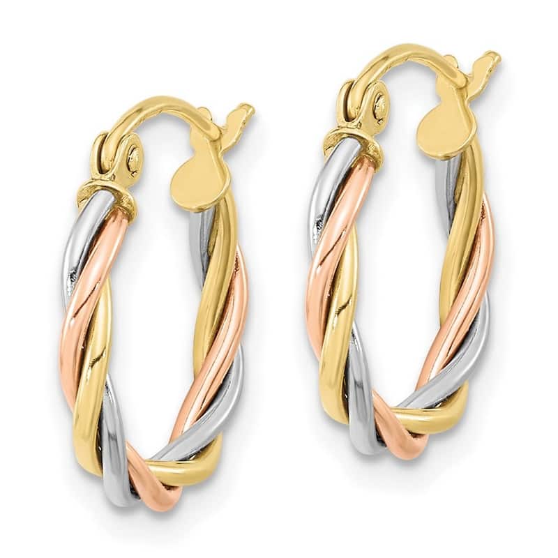 Curata 10k Tri-color Gold Polished 2.5x16mm Twisted Hoop Earrings Jewelry Gifts for Women
