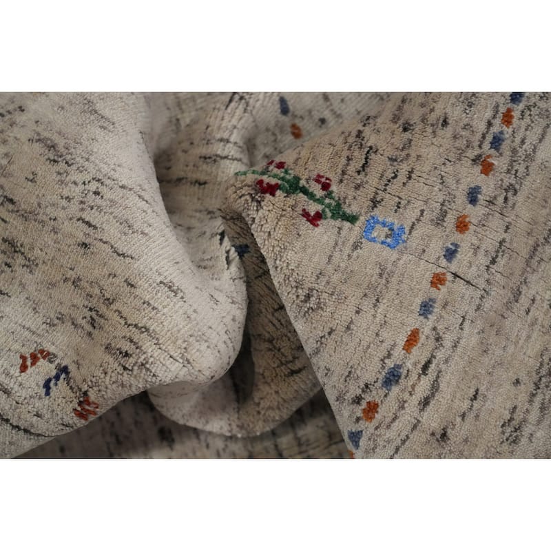 Hand Knotted Oriental 100% Wool Carpet Tribal Animal Pictorial Beige & Ivories Gabbeh Area Rug - 11' 10'' X 5' 1''