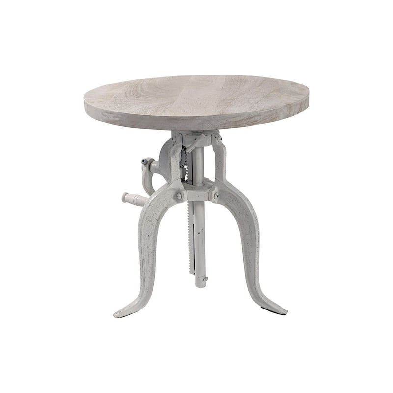 HomeRoots 19" White Solid Wood and Iron Height Adjustable Round End Table - 18 in. x 19 in. x 18 in.