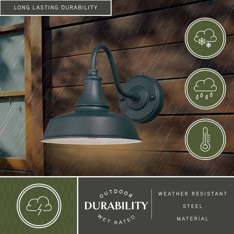 Dorado 1 Light Dusk to Dawn Green White Farmhouse Barn Dome Outdoor Wall Lantern - 9-in W x 13.25-in H x 9-in D