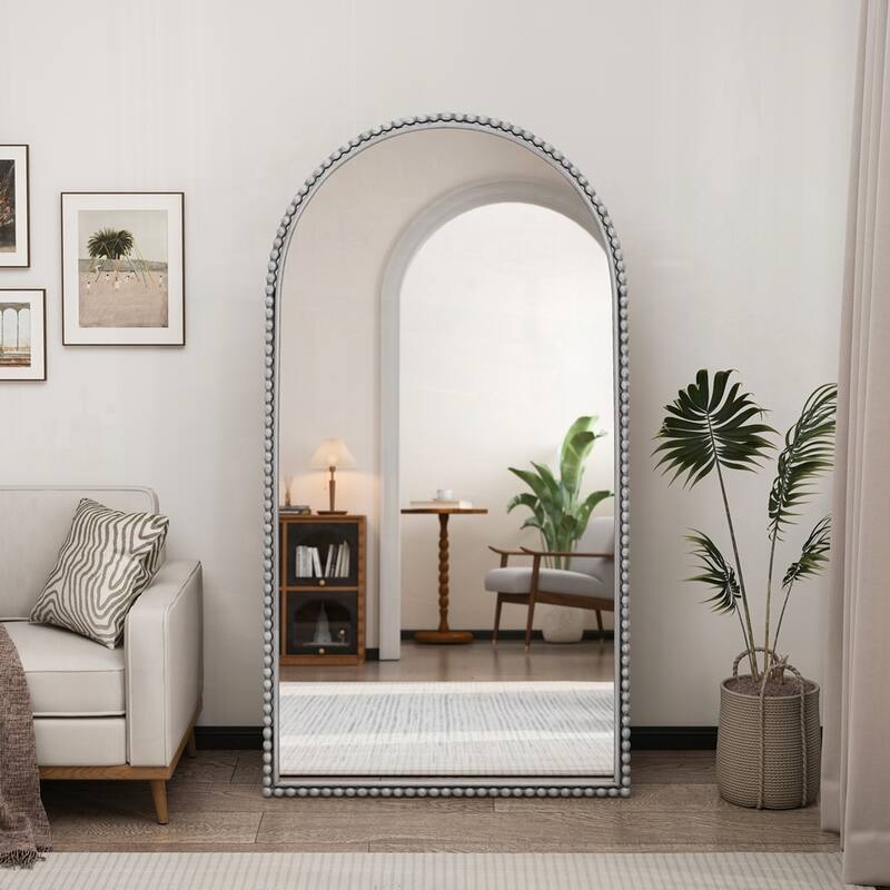 Iron Arch Retro Full Length Mirror With Supporting Feet - Silver