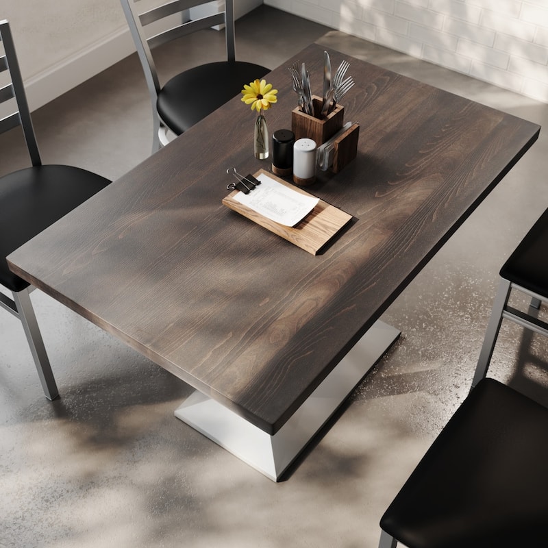 Rectangular Solid Wood Tabletop w/ 27" x 15" Two-Column Dining Height Table Base - 30"W x 48"D x 29.5"H