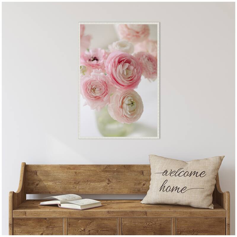 Kate and Laurel Sylvie Delicate Pink Ranunculus Flower Bouquet Framed Canvas by Kristy Campbell