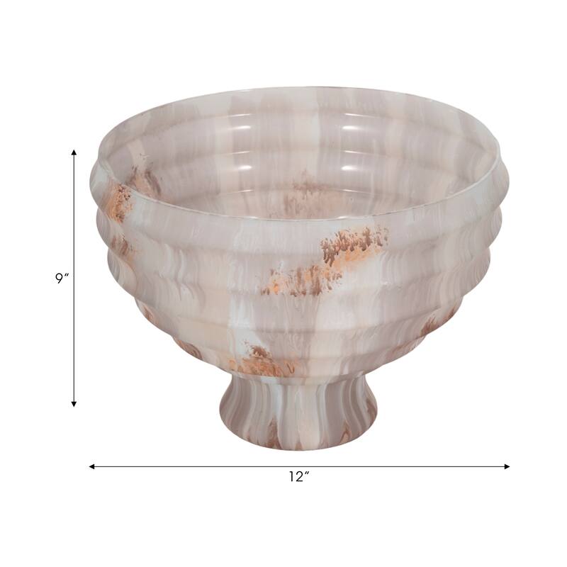 Glass Decorative Bowl with Fluted Contoured Design and Pedestal Base
