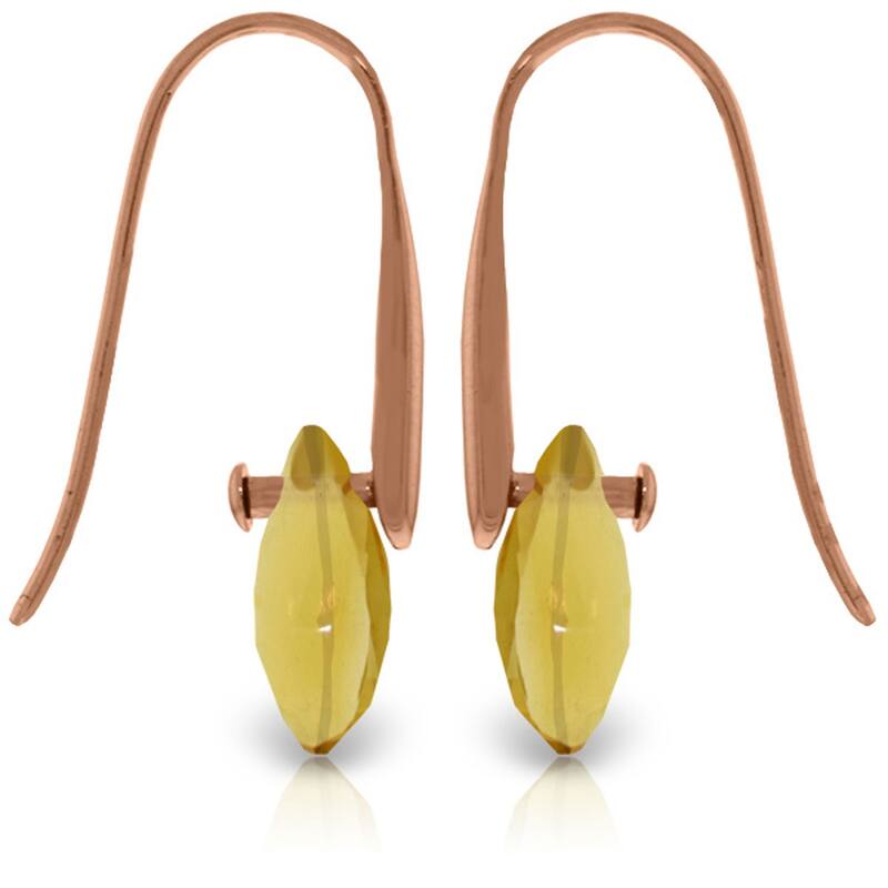 14K Solid Gold Fish Hook Earrings w/ Dangling Briolette Citrines