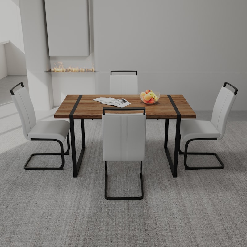 5-Piece Dining Table Set with Table and Ergonomic Chairs, Anti-Slip Foot Mats, Waterproof Tabletop, C-Shaped Chair Base