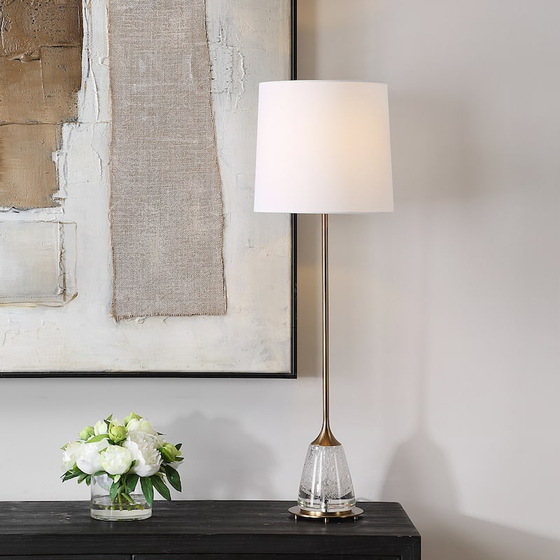 Buffet Lamp with Seeded Glass Base - 34.25" - Brass Finish