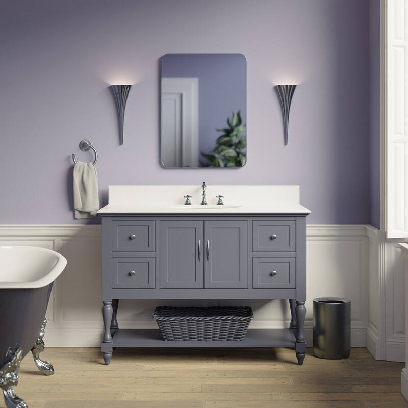 KitchenBathCollection Beverly 48" Bathroom Vanity with Quartz Top - Marine Gray