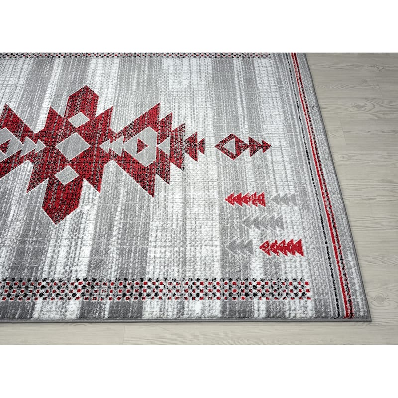 Abani Porto PRT110E Southwestern Tribal Print Grey and Red Area Rug