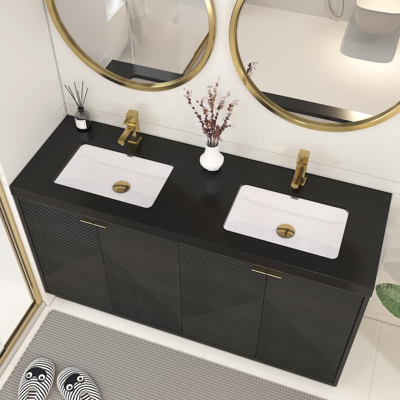 Milano 60" Freestanding Bathroom Vanity with Double Black Acrylic Sink