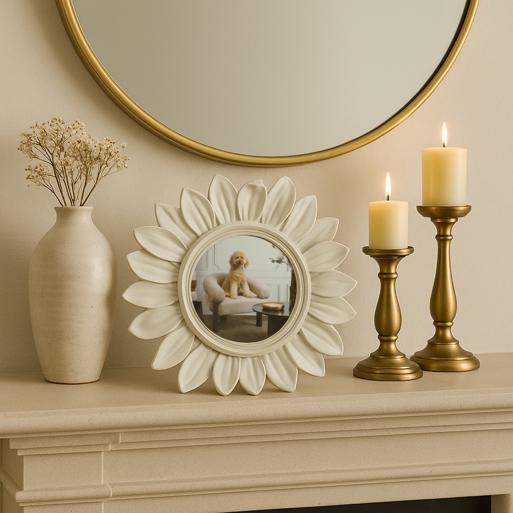 Ivory 4x4 in. Polyresin Novelty Boho Sunflower Photo Frame