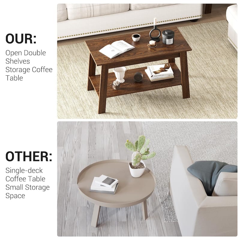 2-Tier Industrial Coffee Table with Storage Shelf