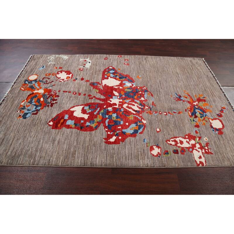 Vegetable Dye Contemporary Abstract Area Rug Hand-knotted Wool Carpet - 5'5" x 7'11"