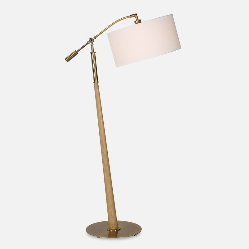 Tapered Wooden Floor Lamp with Drum Shade - 62" - Brown and Brass