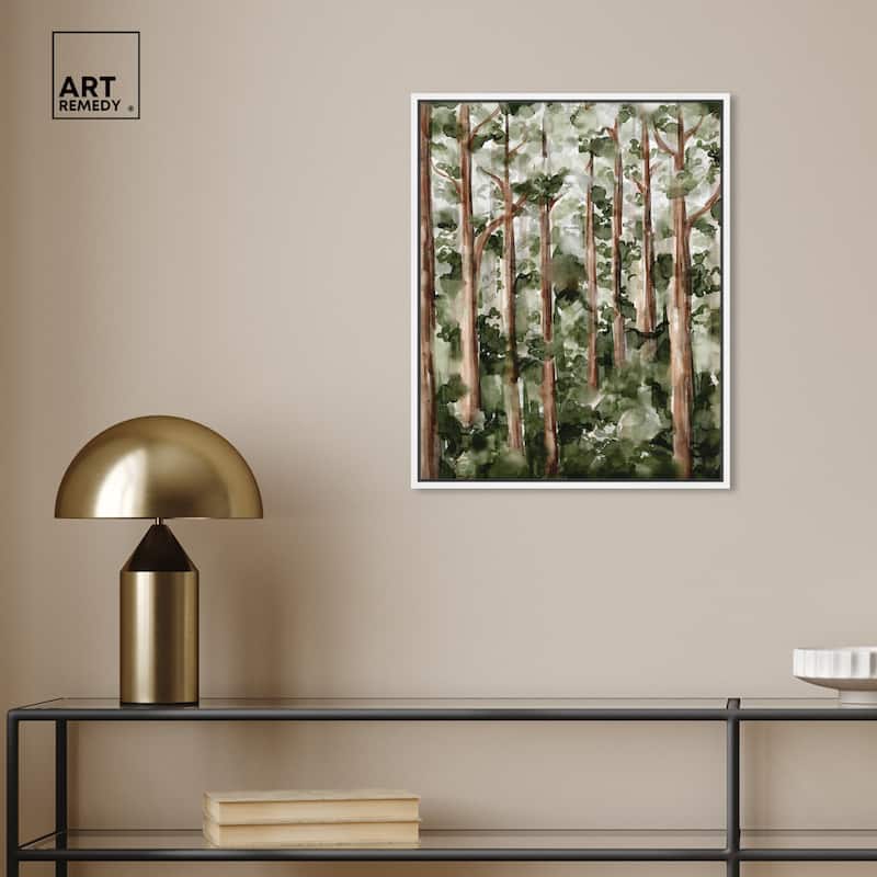 Art Remedy Wildy Forest Framed Landscape 1 Piece Canvas Wall Art Watercolor Style
