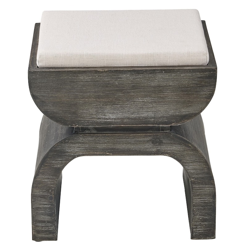 Bakersfield Fir Wood Upholstered Ottoman, Putty