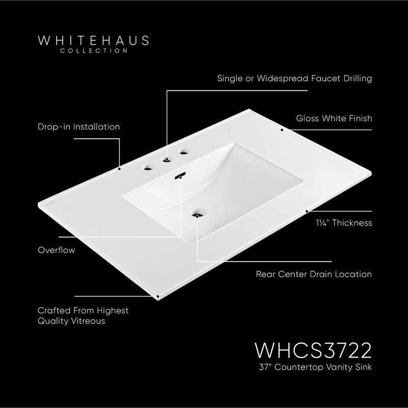 Whitehaus WHCS3722-3H 37" Rectangular Vitreous China Drop In Bathroom