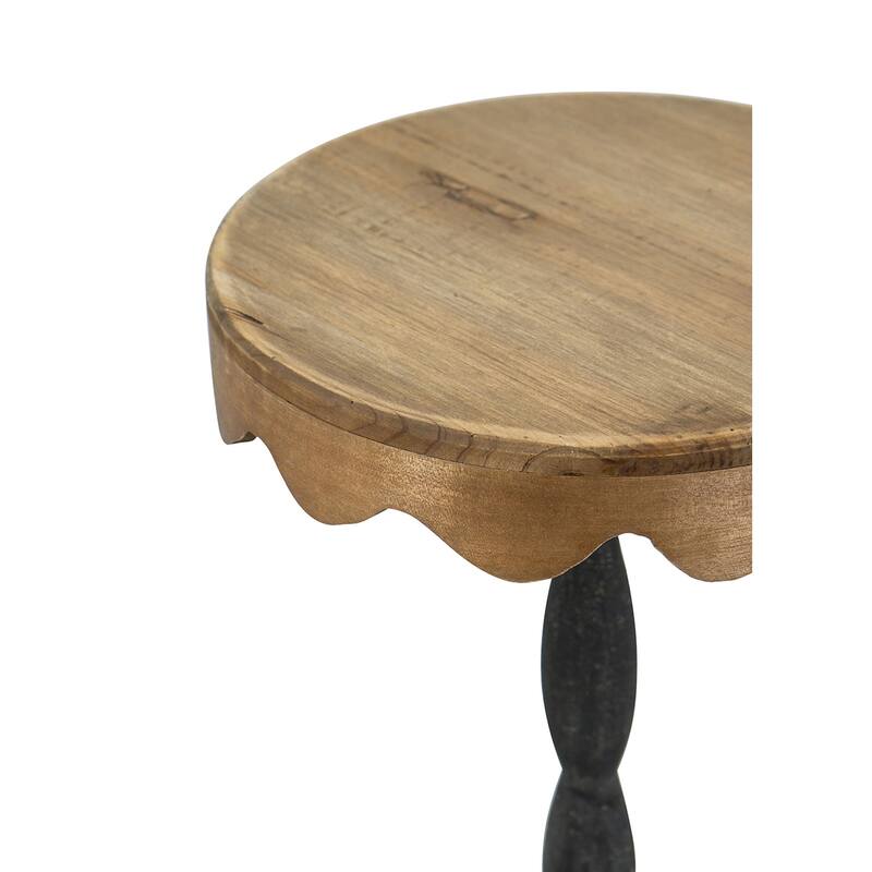 D10.5x25.5" Black Iron Side Table with Scalloped Brown Wooden Top