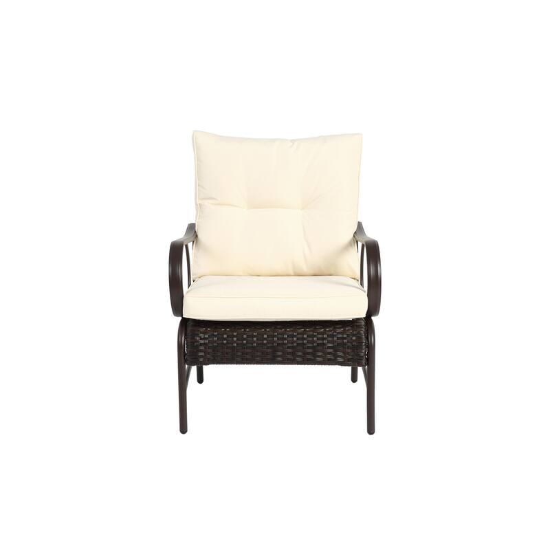 3 Piece Outdoor Steel Frame Furniture Set, Patio Rattan Conversation Chairs Set with Glass Coffee Table and Removable Cushions