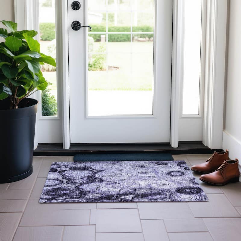 Machine Washable Indoor/ Outdoor Chantille Abstract Waves Rug - Purple - 1'8" x 2'6"