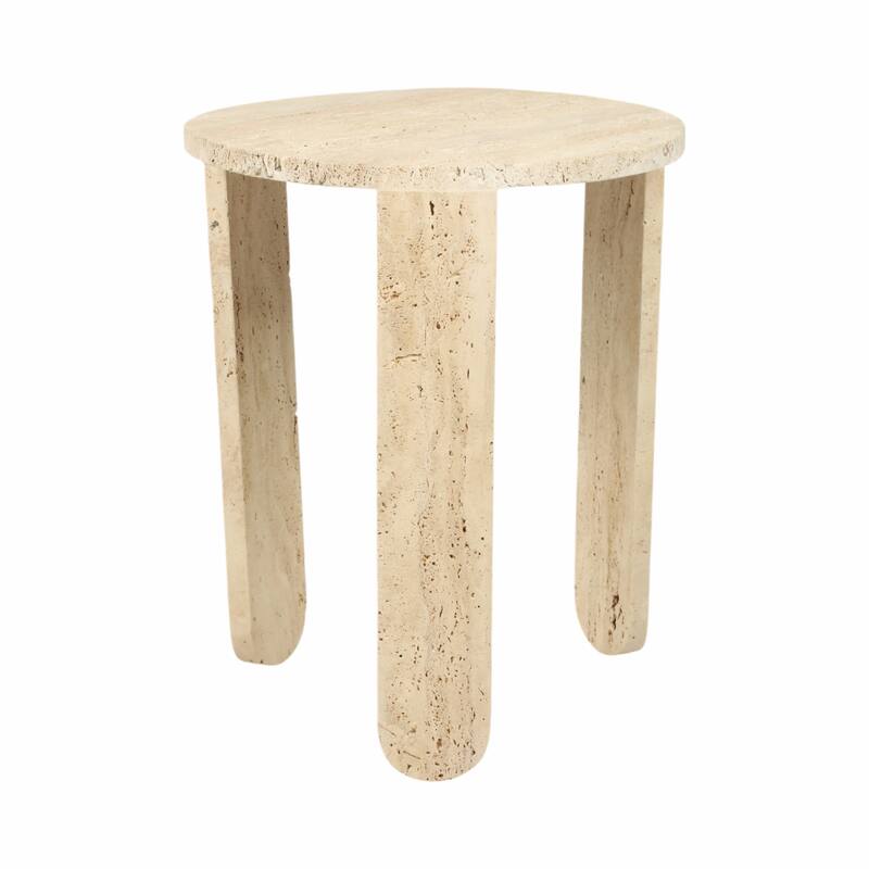 Stone Marble Accent Table Decorative Round Casual Style - 22" Ivory - 18" x 18" x 22"