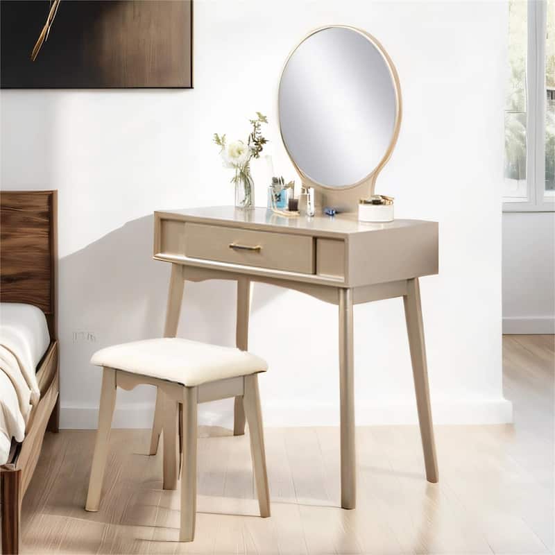 Contemporary Wood Vanity and Stool Set