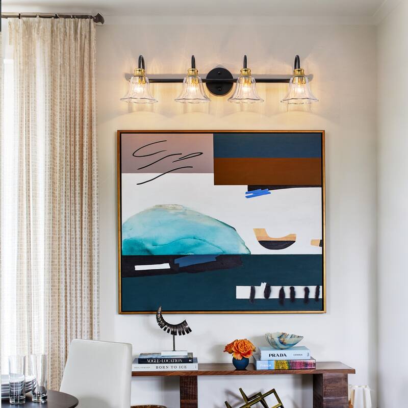 Modern Industrial 3/4-Light Bathroom Vanity Light with Clear Glass Shades