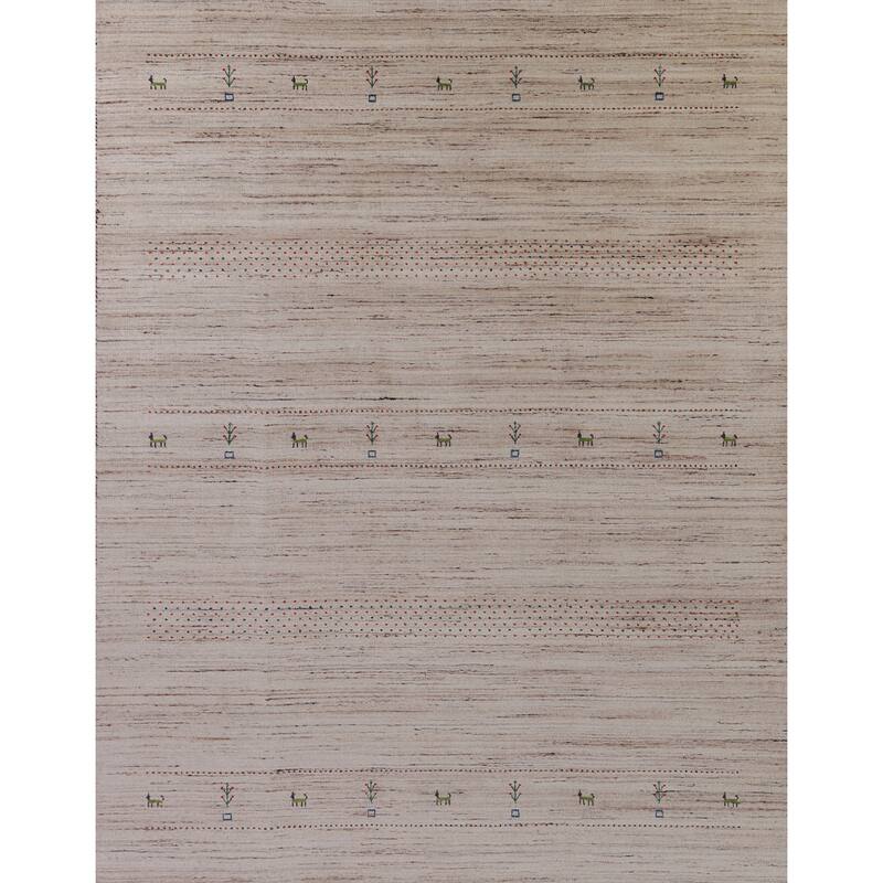 Hand Knotted Oriental 100% Wool Carpet Tribal Tribal Beige & Ivories Gabbeh Area Rug - 9' 9'' X 8' 2''