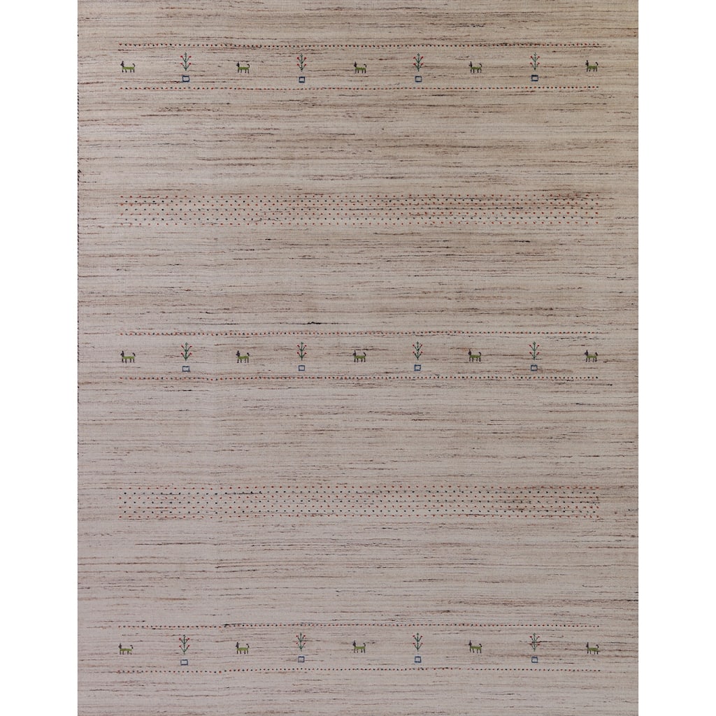 Hand Knotted Oriental 100% Wool Carpet Tribal Tribal Beige & Ivories Gabbeh Area Rug - 9' 9'' X 8' 2''