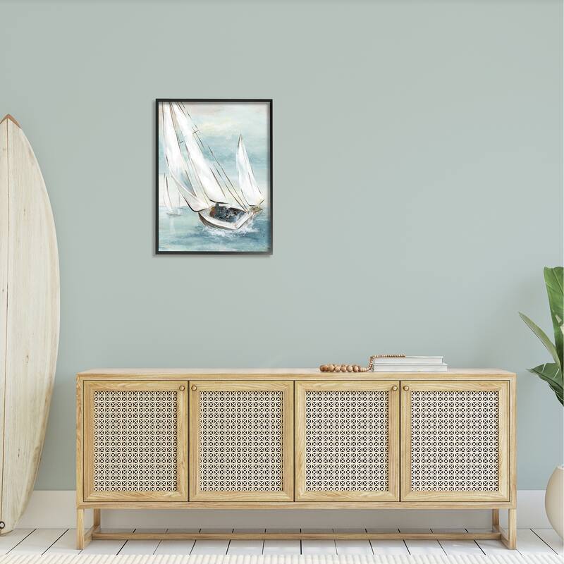 Stupell Sailboat Watercraft Sailing Water Splashing Ocean Waves Framed Wall Art - Blue