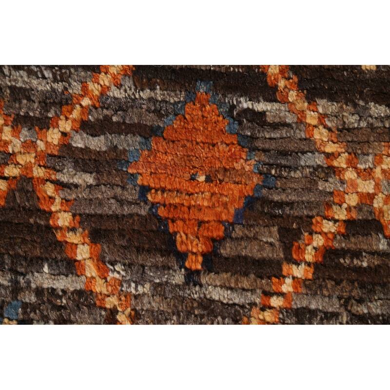 Hand Knotted Oriental 100% Wool Carpet Modern Tribal Brown Moroccan Area Rug - 9' 9'' X 6' 9''