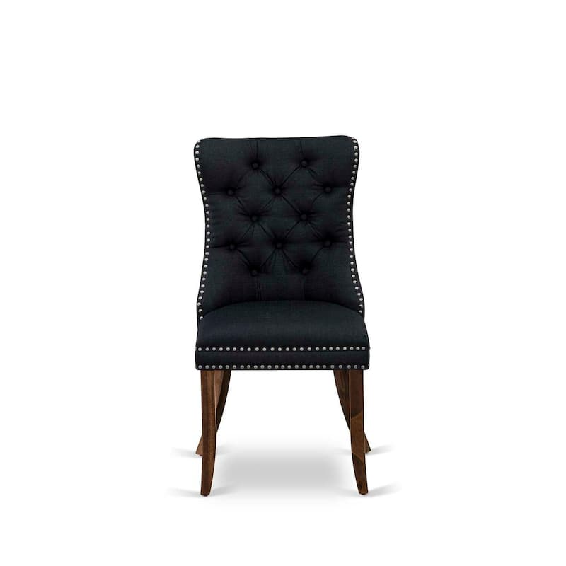 Parson Dining Chairs Set of 2 - Black Linen Upholstered Accent Chairs - Antique Walnut Legs