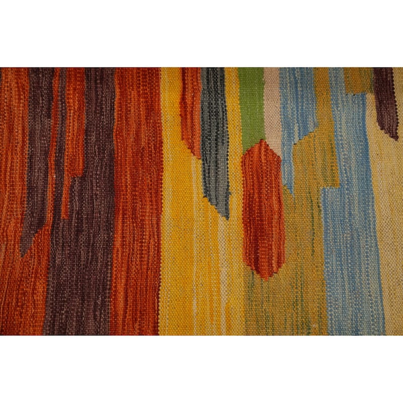 Hand Woven Oriental 100% Wool Carpet Southwestern Geometric Multi-Colored Kilim Runner Rug - 9' 6'' X 2' 8''
