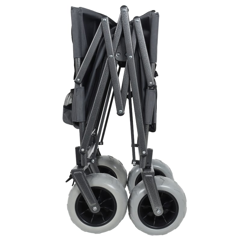 3-in-1 Folding Wagon Cart with Bench & 9″×4″ Beach Tires