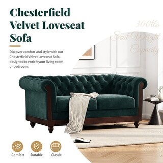Chesterfield Velvet Loveseat Sofa with Rolled Arms and Tufted Buttons ...
