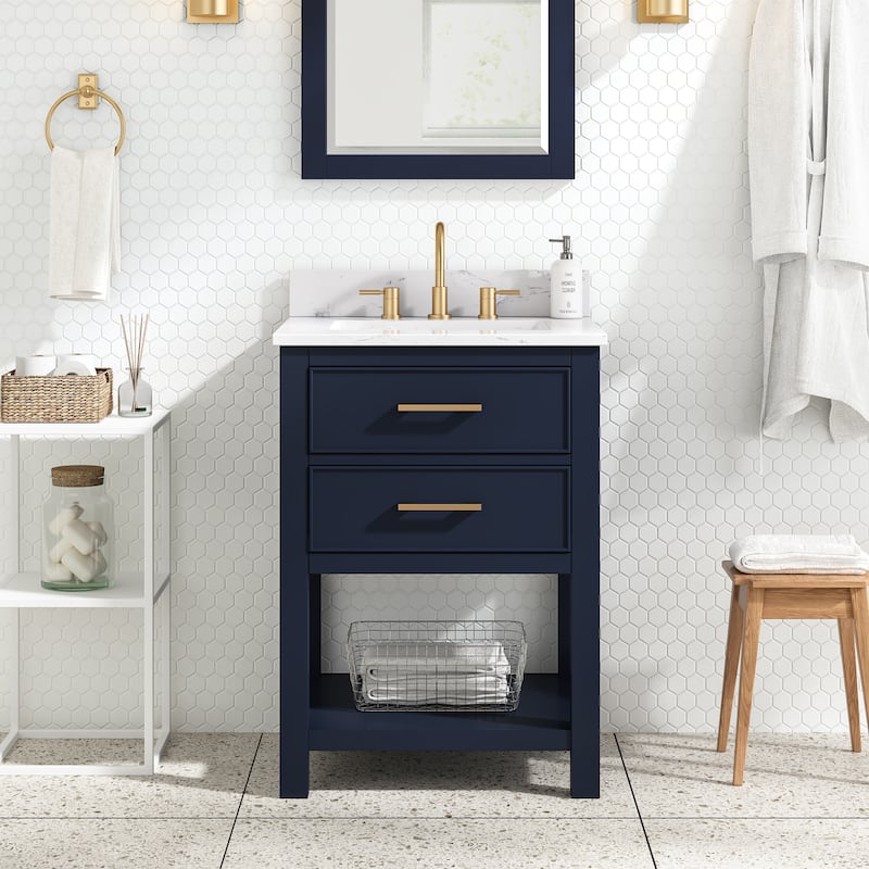 Avanity Brooks 25 in. Vanity in Navy Blue finish and Cala White Engineered Top