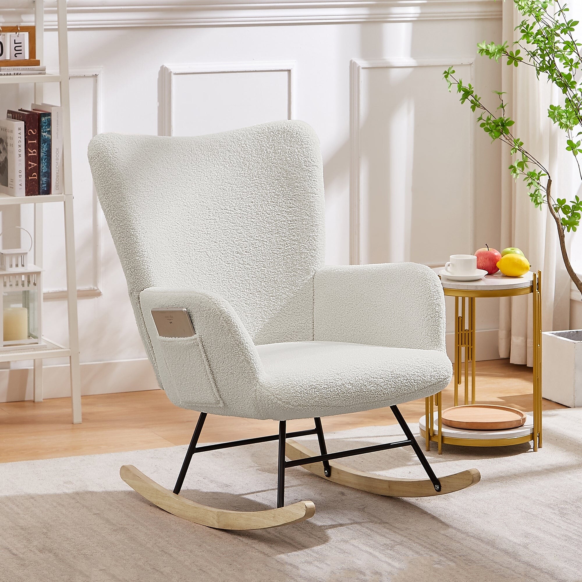 VECELO Rocking Chair Padded Seat with Pocket, Rocking Chair Nursery Rocker, Set of 1/2