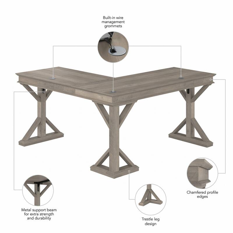 Homestead 60W Farmhouse L Shaped Desk by Bush Furniture