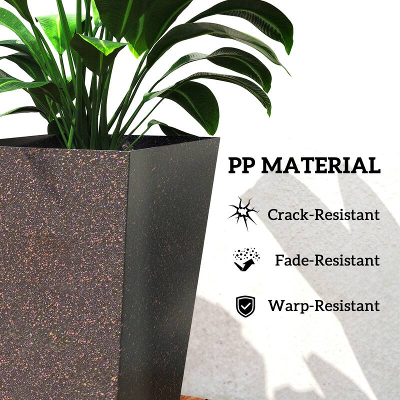 Outsunny 28 Inch Tall Planters for Outdoor Plants, Set of 3 Plastic Flower Pots with Marble Finish and Drainage Holes