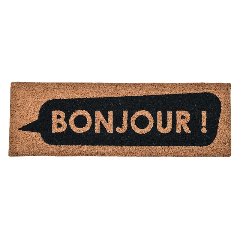 Long Front Door Mat Bonjour Rug 30x10 Black - 30 L x 10 W x 5/8 H - Natural, Black