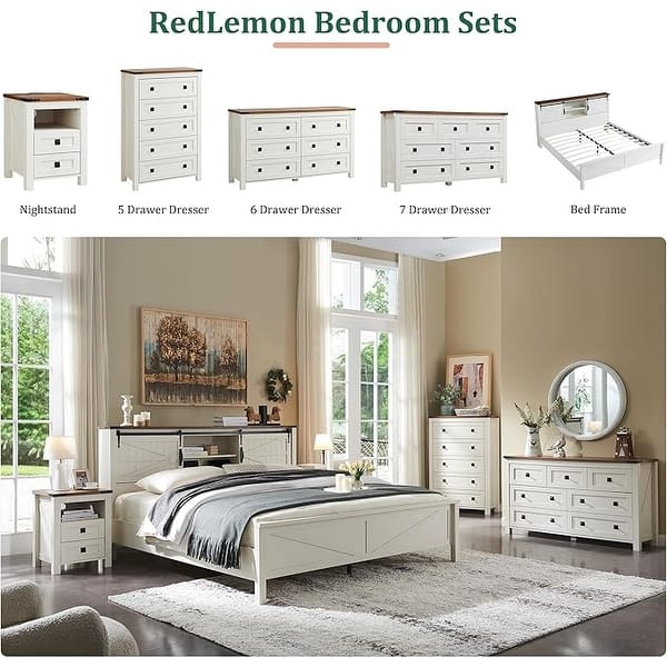 48" Tall Farmhouse 5 Drawer Wood Dresser, Chest of Drawers for Bedroom