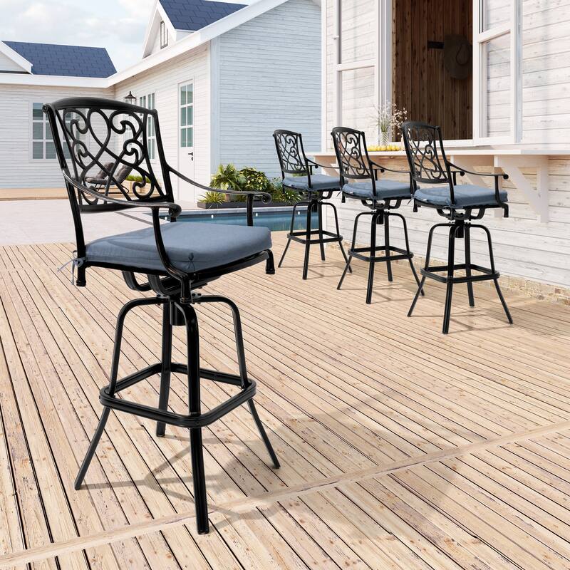 Crestlive Outdoor Patio Bar Height Cast Aluminum Swivel Bar Stools with Sunbrella Cushion