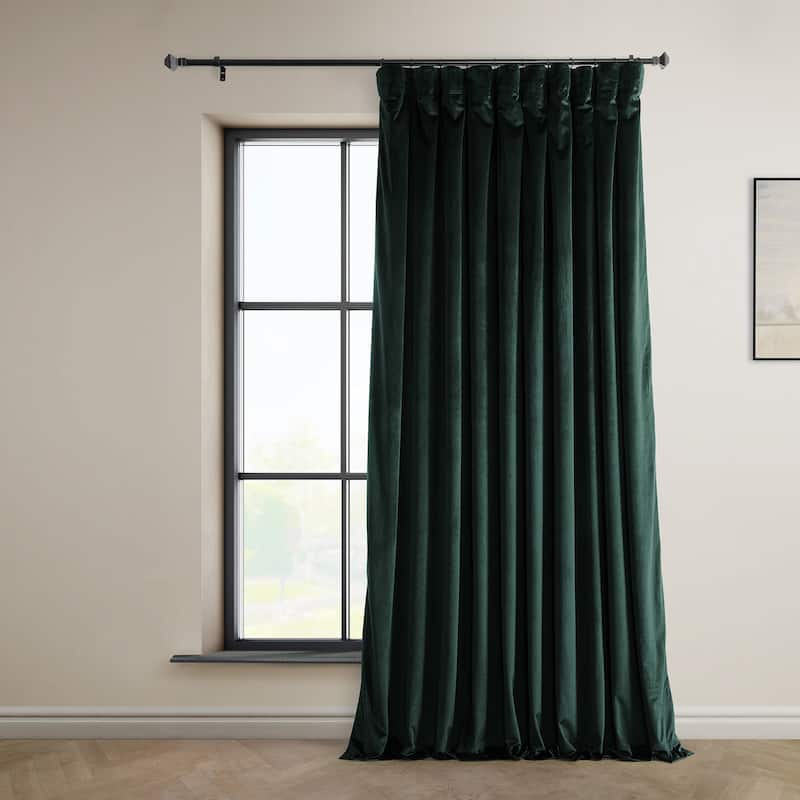 Exclusive Fabrics Heritage Plush Velvet Room Darkening Curtain (1 Panel) - Luxurious Single Drapery for Enhanced Room Darkening - 100 X 96 - Forestry Green
