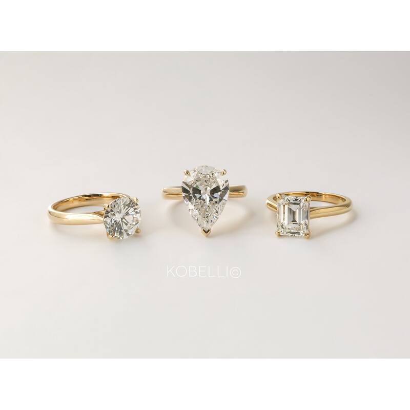 Kobelli 5.84 Carat Natural Diamond GIA Certified 14k Yellow Gold Pear Solitaire Cathedral One-of-a-Kind Ritz Engagement Ring