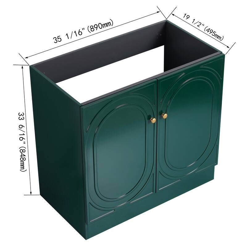 36" Freestanding Bathroom Vanity with Soft-Close Doors, Adjustable Storage Shelves, and 3 Metal Handle Options