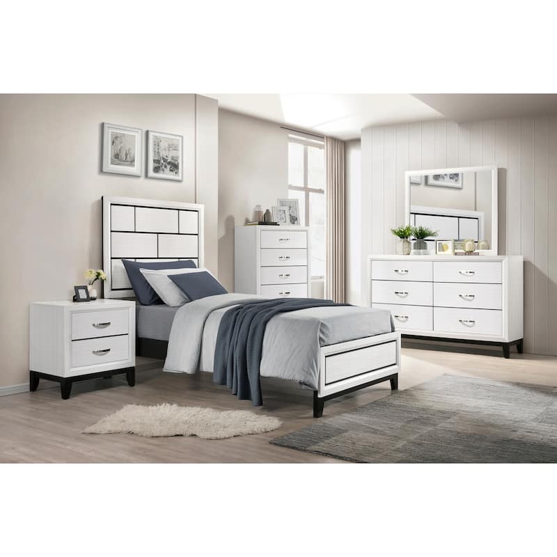 Twin Size Wood Panel Bed with Line Design and Contemporary Style
