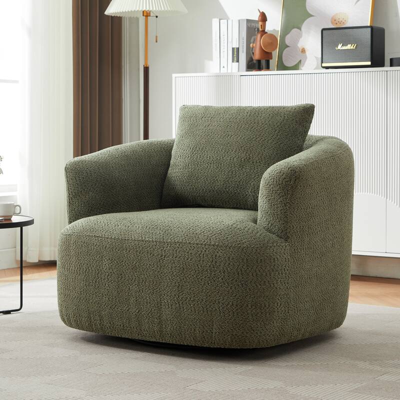 Swivel Chair with Throw Pillow & Spring Seat