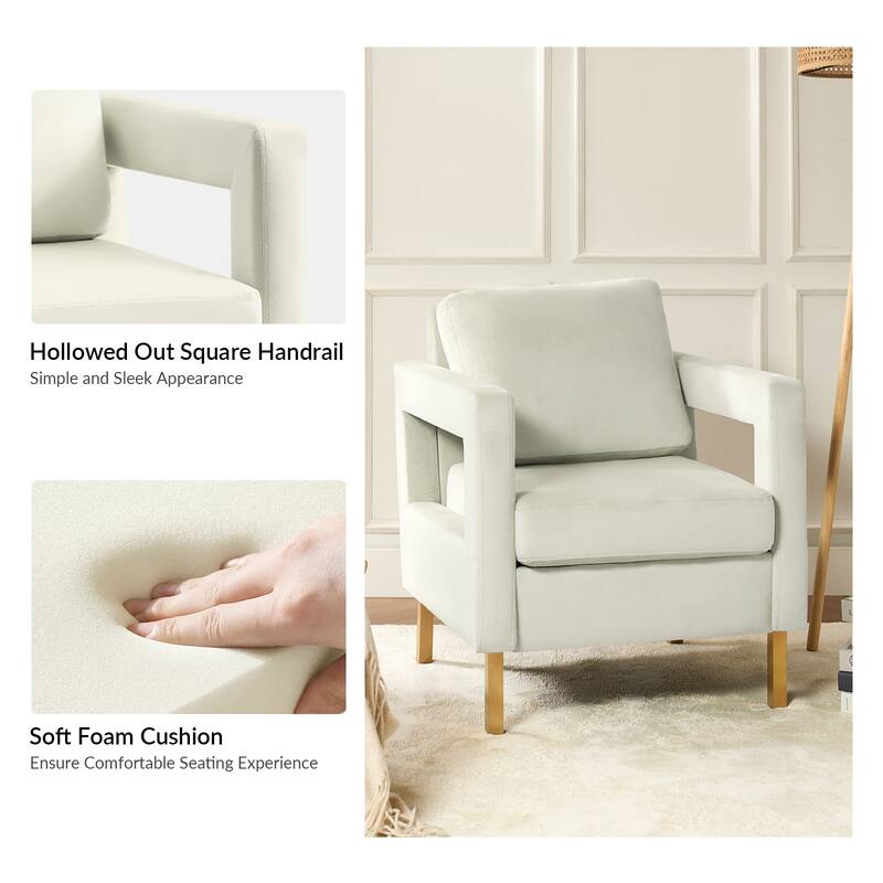Valentina Comfy Accent Armchair with Golden Metal Legs and Removable Cushions by HULALA HOME